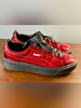 Women’s PUMA Basket Platform Metallic High Risk Red Sneakers Size 8.0